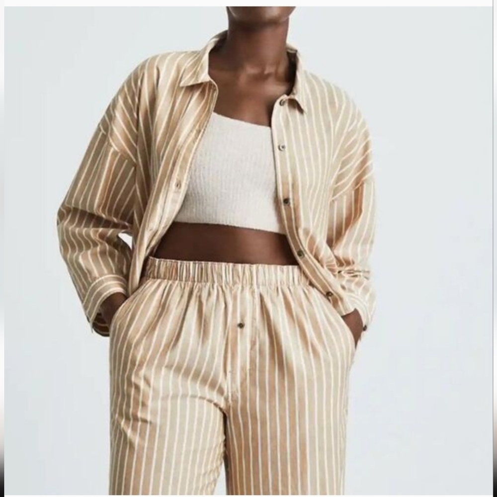 NWT Everlane "The Woven 100% Cotton P.J. Top- Brown Striped